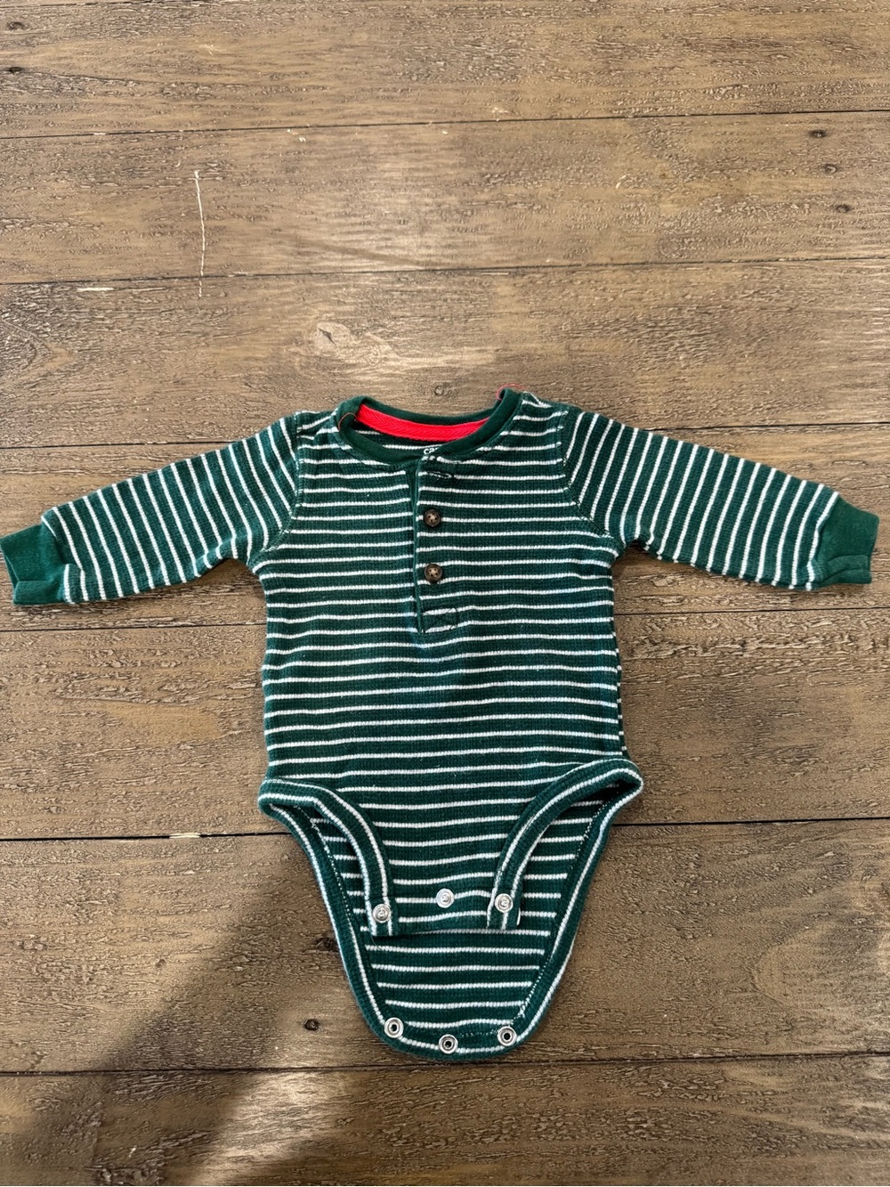 Carter's Green and White Striped Long-Sleeve Baby Bodysuit